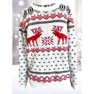 v28 Ugly Christmas Reindeer Sweater Unisex Large Winter Merry Holiday Festive